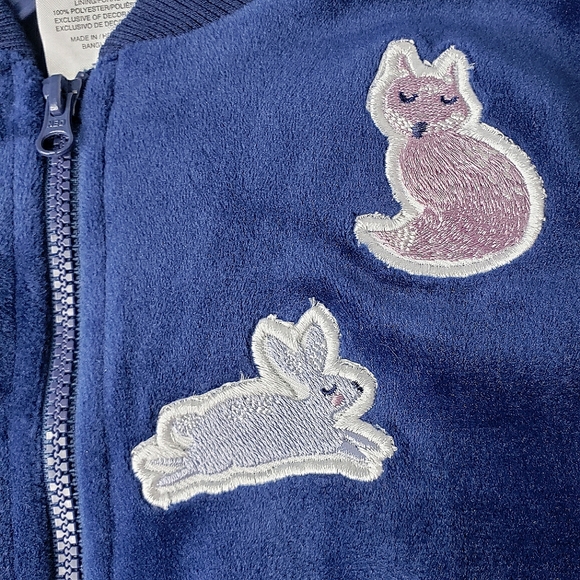 Vtg Wonder Kids Velour Track Jacket Appliqued Animals Bunny Striped Ribbed Hem - Picture 6 of 10